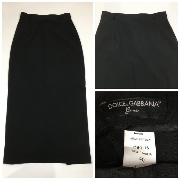 DOLCE & GABBANA Italy Black High Slit Back Midi Skirt - Picture 1 of 13
